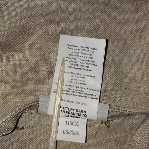 Pottery Barn Linen Feuilles Floral Embroidered Lumbar Throw Pillow Cover 16x12" - Picture 7 of 9